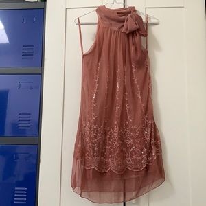 Halter dress side collar bow beaded made in Italy